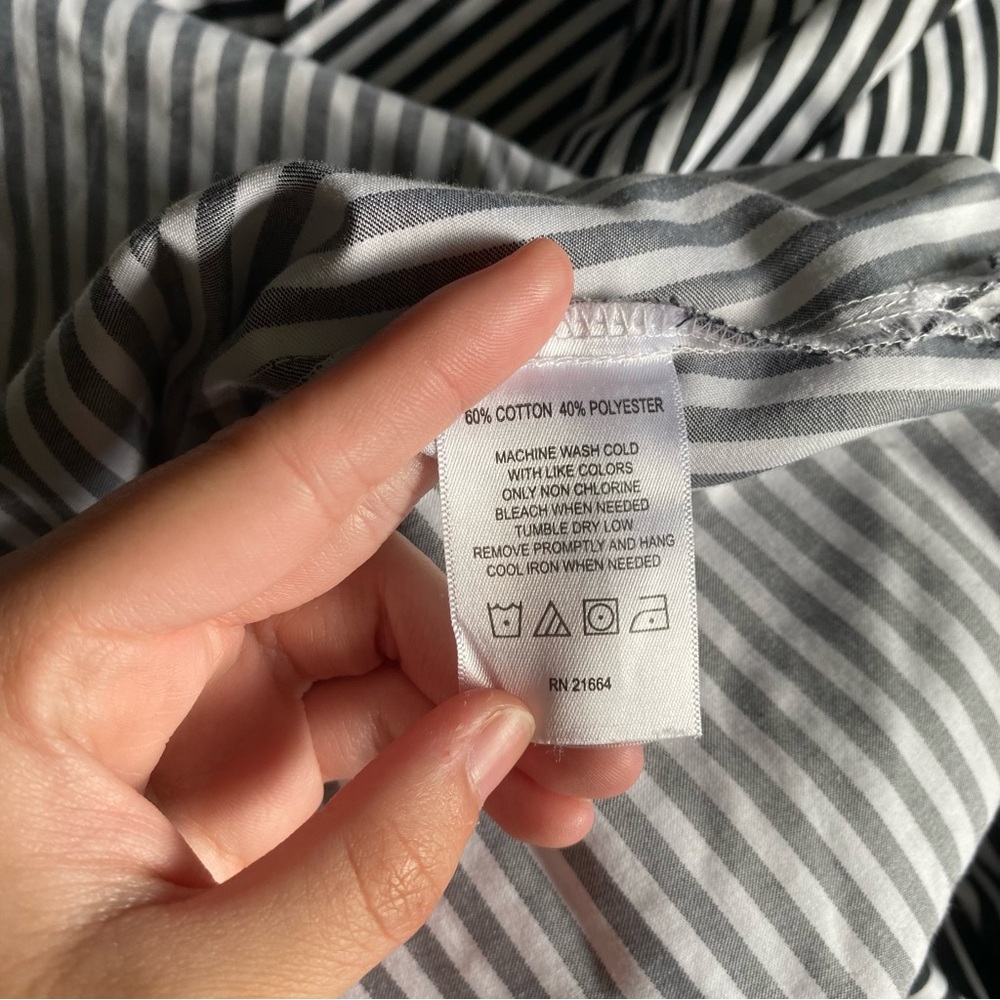 FOXCROFT FOR APPLESEED'S Black and White Striped Non-Iron Long Sleeve Tunic - Picture 7 of 7